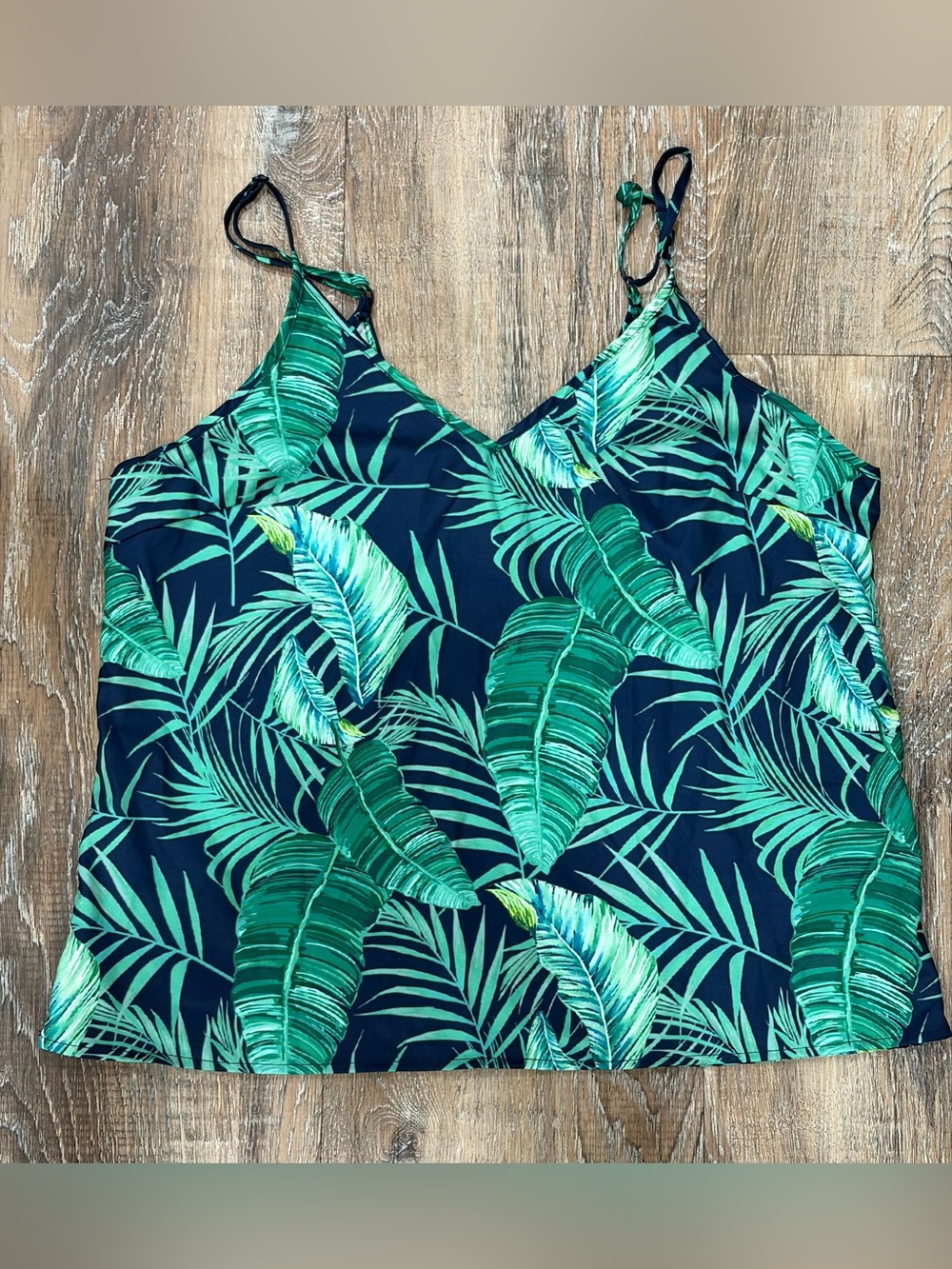 SHEIN Navy with Green Tropical Leaf Print, Women’s Tank Size Large